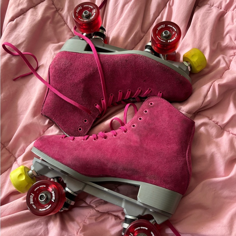Pink Suede Roller Skates